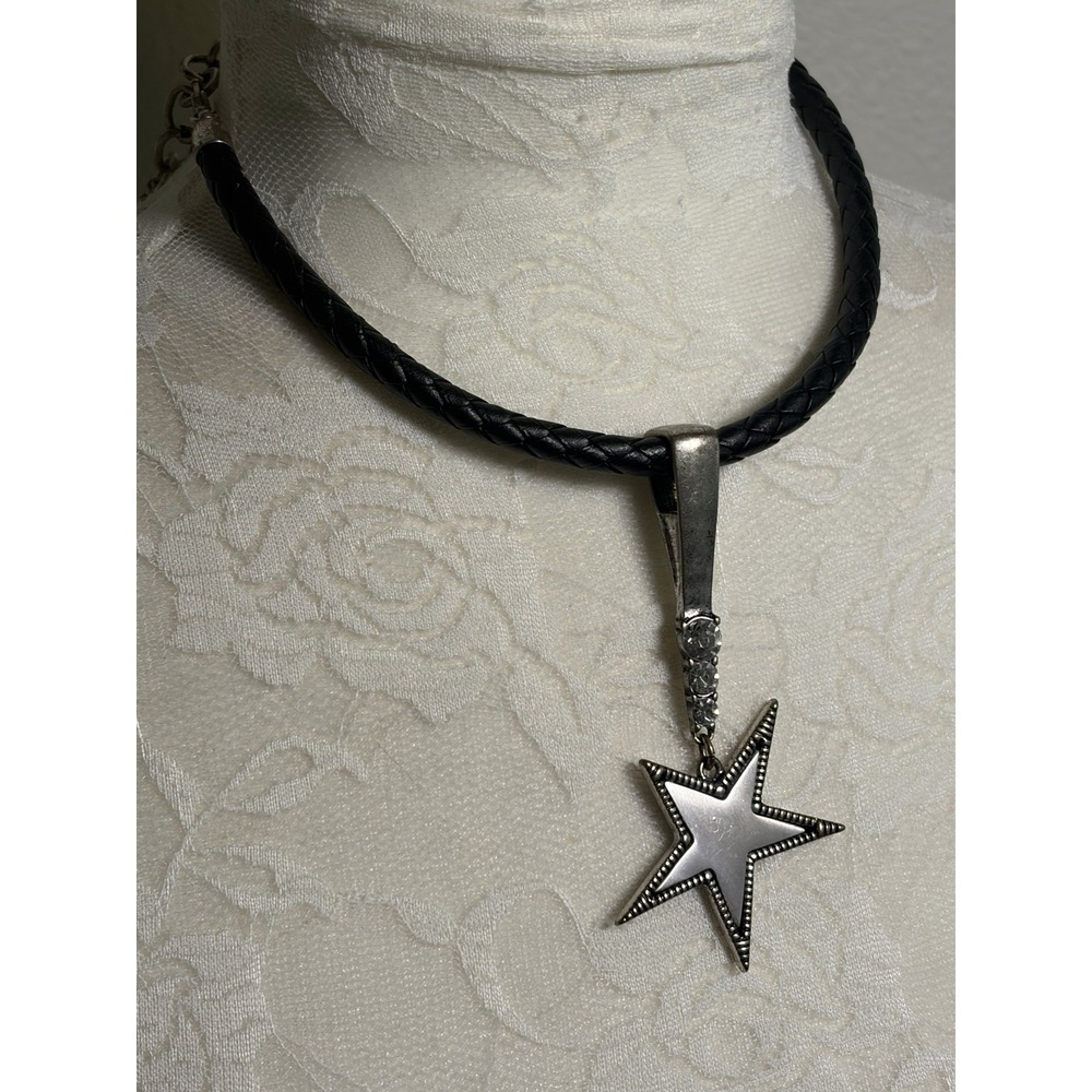 Jade & Jasper Black Leather Cord Star Pendant Necklace~Choker Edgy Rocker Chic